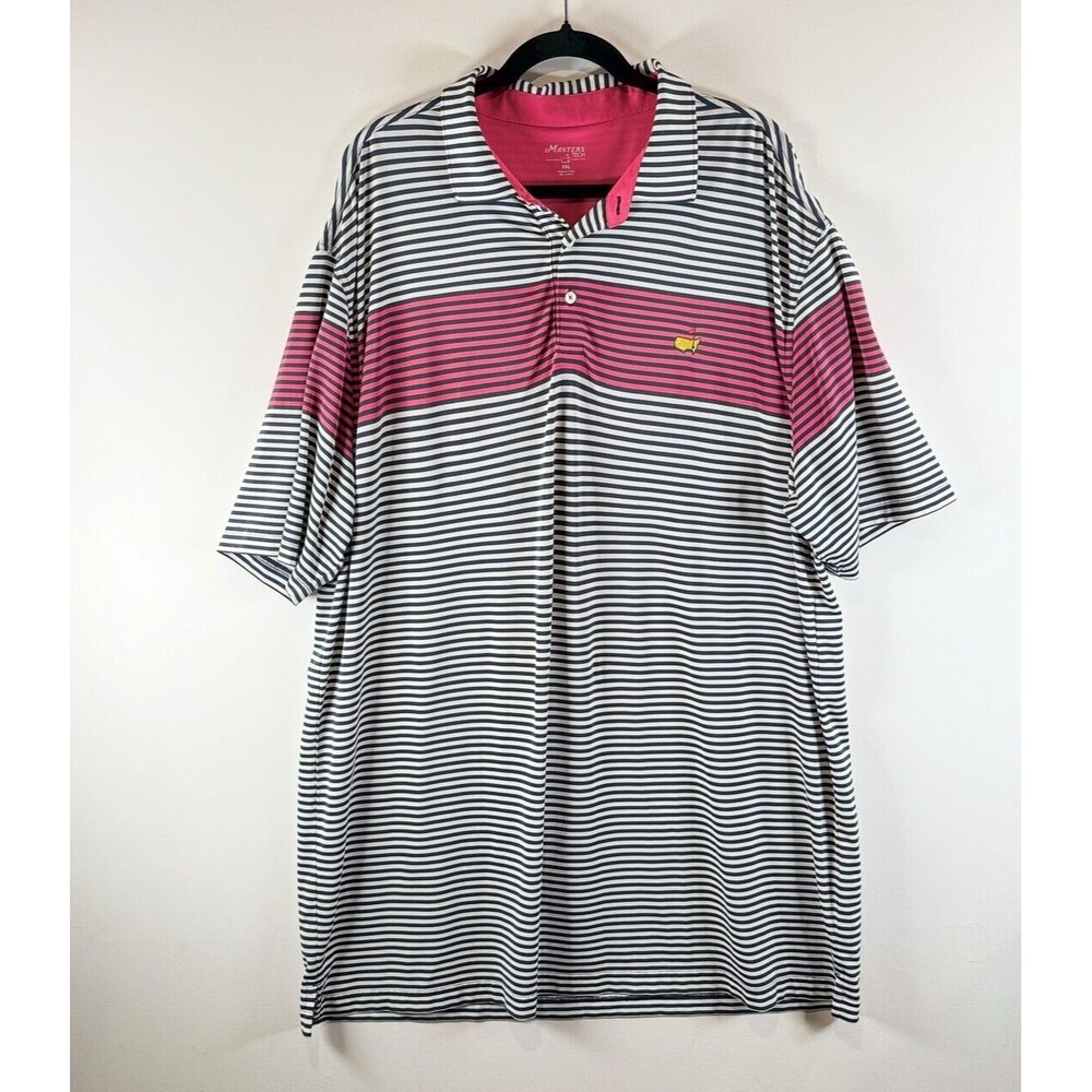 Masters Tech Mens Polo Shirt Black Striped Logo Performance Stretch Golf 2XL XXL